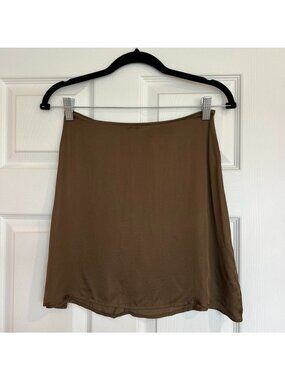 Satin Flowy Olive Green Draped Mini Skirt Size Small